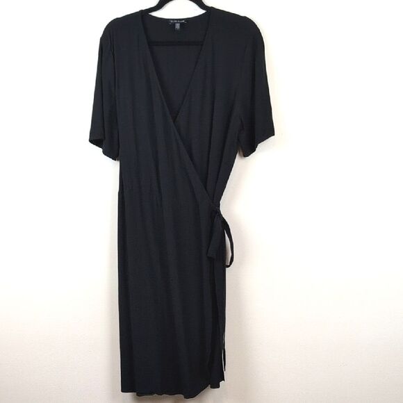 Eileen Fisher Elegant Black Wrap Dress Classic Crepe Fabric Size 16 - Picture 8 of 8